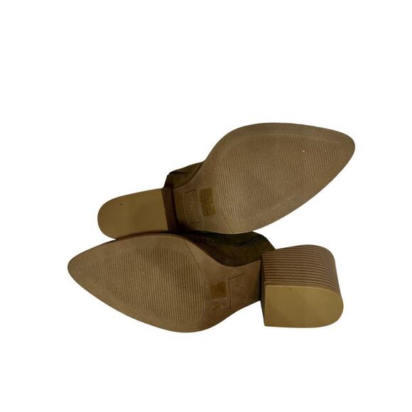 NWOT Kaari Blue Size 7.5 Vacation Pointed Toe Suede Block Heel Sandal Nude Green - Picture 9 of 12